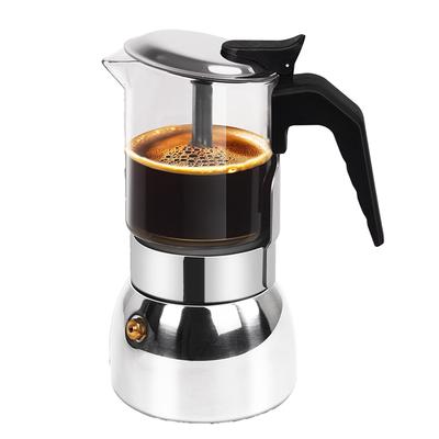A27F-450Ml 15Oz 9 Cup Moka Pot Glass Clear Thickened Stainless Steel Stovetop Espresso Maker Italian Coffee Machine