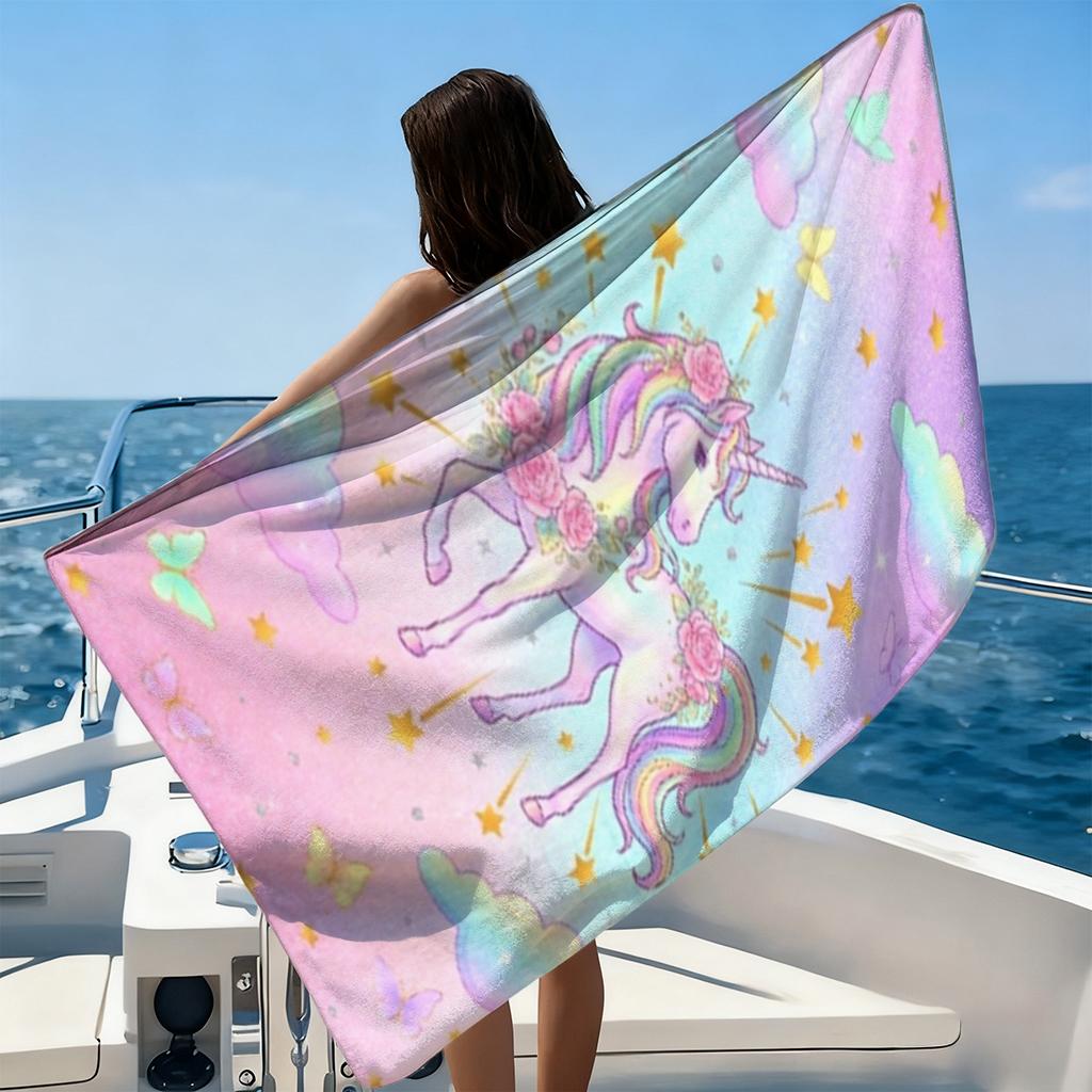 Unicorn Microfiber Beach Towel Extra Large Soft Absorbent Bath Towel for Swimming Travel Surfing Camping