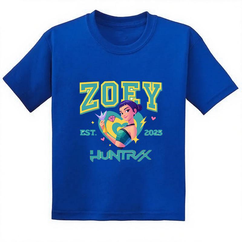 

Movie Crew Neck Cartoon KPop Demon Hunters Girls Boys Tee Kids T-shirt Print Fashion Casual Tops Casual Baby Girl Clothes 160cm синий