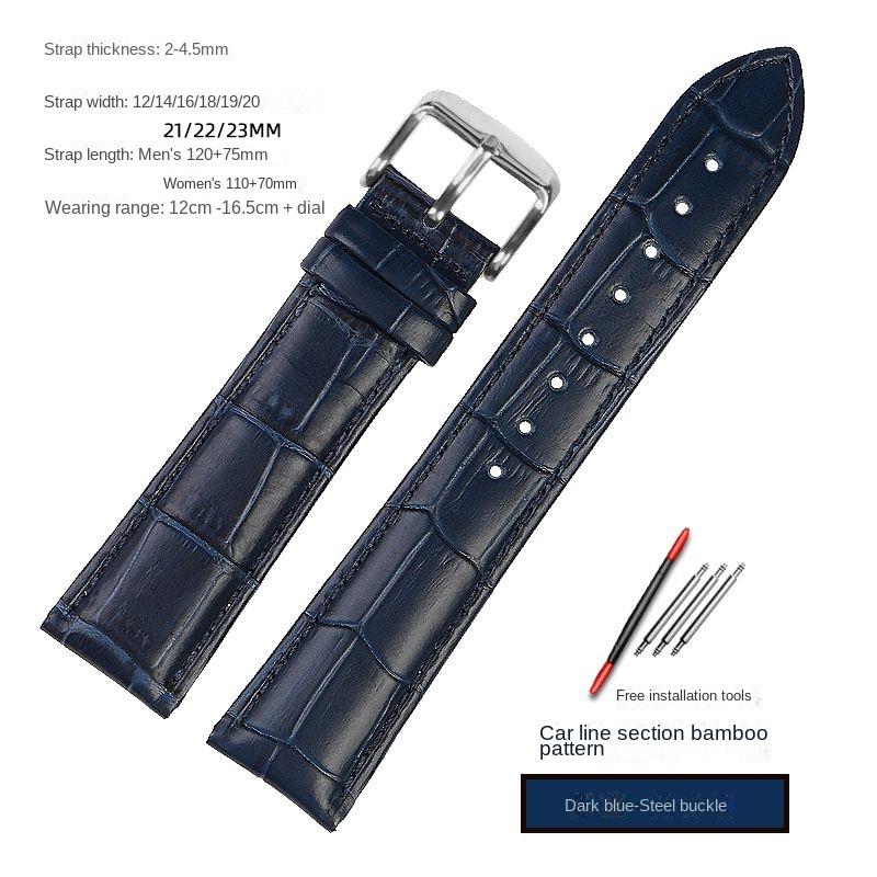 Blue Stainless steel strap substitute Rossini Medal Citizen Armani Longines Blue Cowhide Watch Chain Bracelet 20mm 21mm 22mm