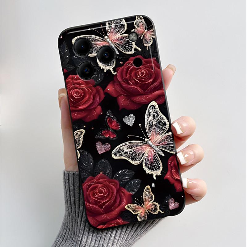 For Doogee Note 56 Case Luxury Fashion Butterfly Flowers Black Soft TPU Silicone Phone Cover for Doogee Note56 Shockproof Casing