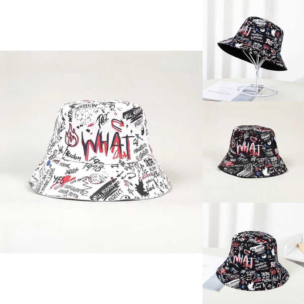 Vintage Street Style Fischerhut mit Graffiti-Print und Sonnenschutz für Männer und Frauen