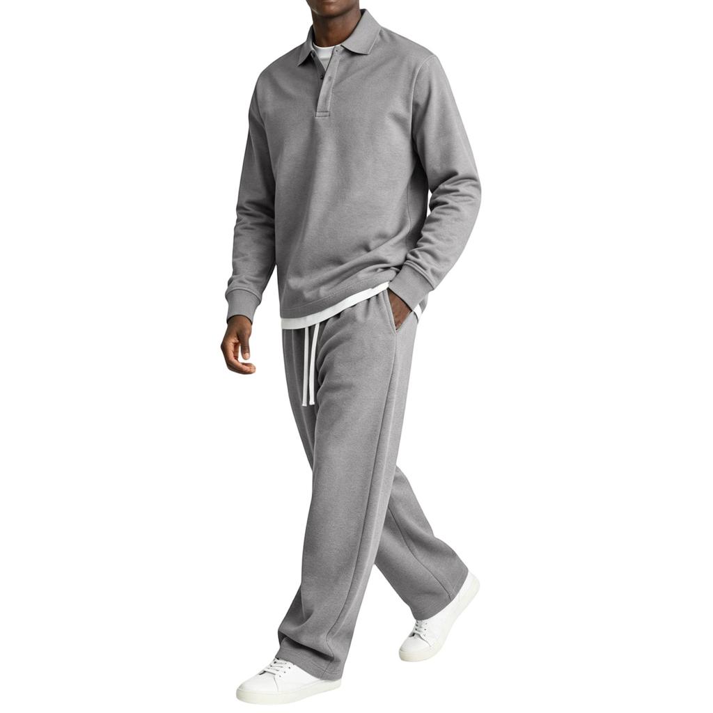 Men's 2 Piece Casual Set Long Sleeve Top and Drawstring Elastic Waist Cargo Pants for Outdoor Sports