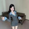 American Style Y2K Fake Two Piece Knit Dress Women Slim Fit Bodycon Mini Party