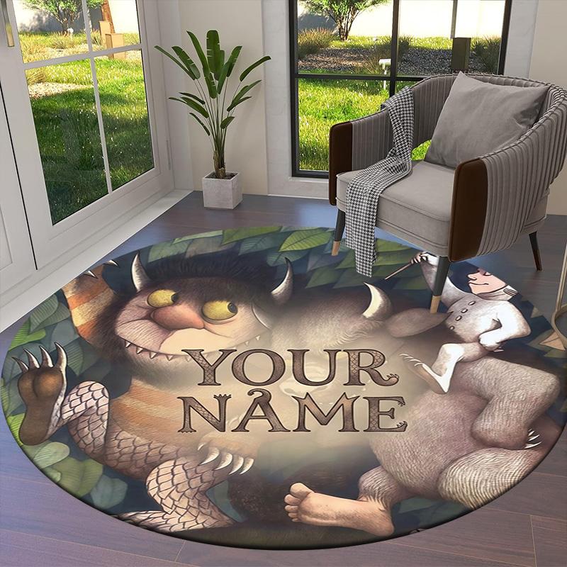 Moonlit Voyage Custom Name Round Area Rug Carpet Rug For Living Room Bedroom Sofa Playroom Decor Nonslip Floor Mat