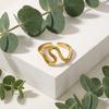 Gold Plated Stainless Steel Geometric Symmetry Line Open Ring for Women Men Line Texture Ring Charms Waterproof Jewelry Gift