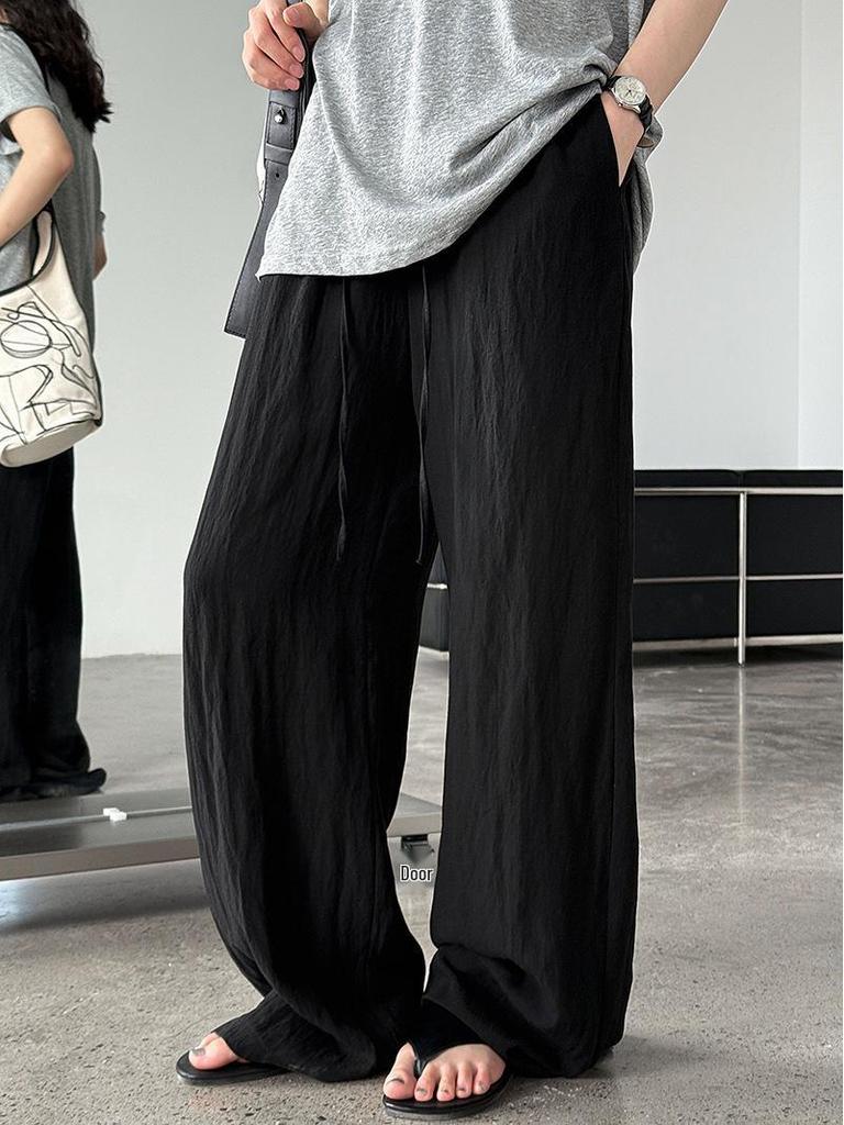 LUXI Women's Tencel Linen Elastic Waist Wide-Leg Summer Pants