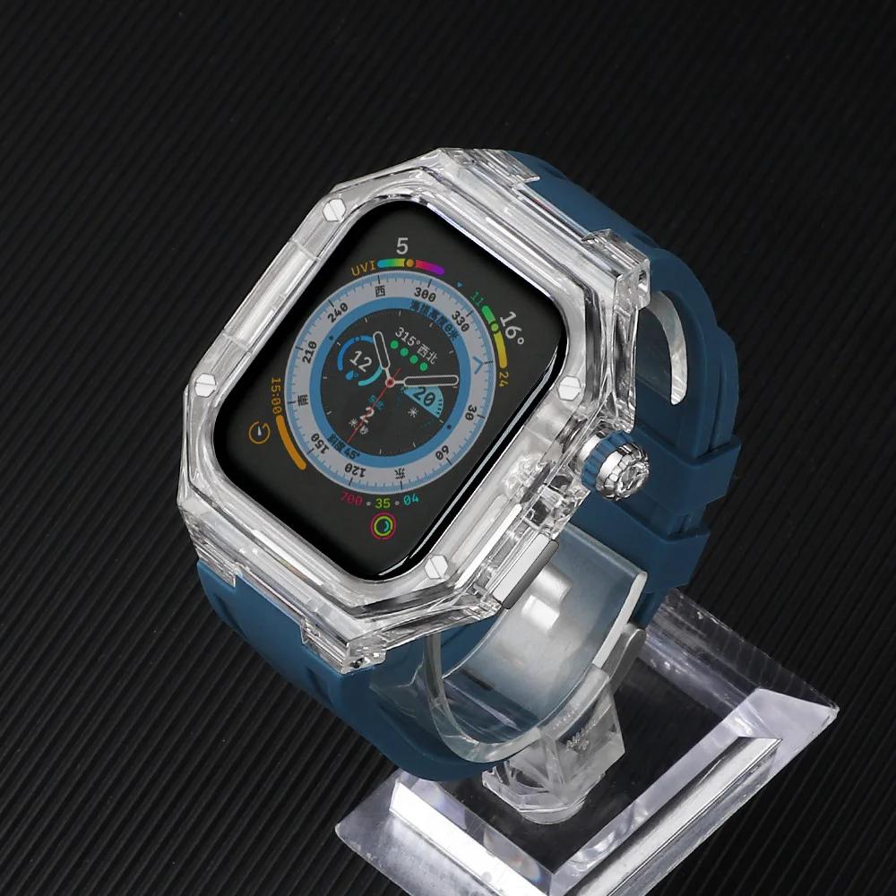 Silicone Strap+ Transparent Case for Apple Watch ultra2 49mm 44mm 45mm Sport Band Bezel for iwatch series 9 8 7 SE 6 5 4 Mod Kit