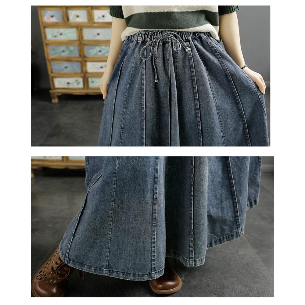 DIMANAF 2026 Plus Size Spring Denim Skirts Women Clothing Floral Fashion A-Line Jeans Skirt High Waist