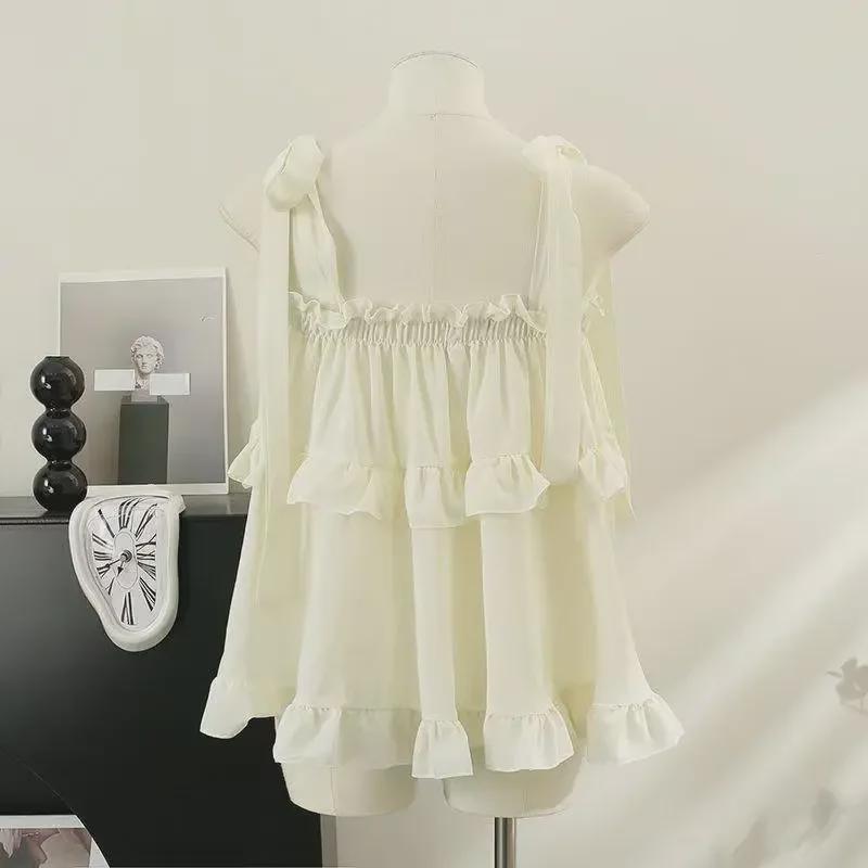 Süßes, schulterfreies Camisole mit Schnürung und Schleife aus Holz für Damen – neues Sommerdesign