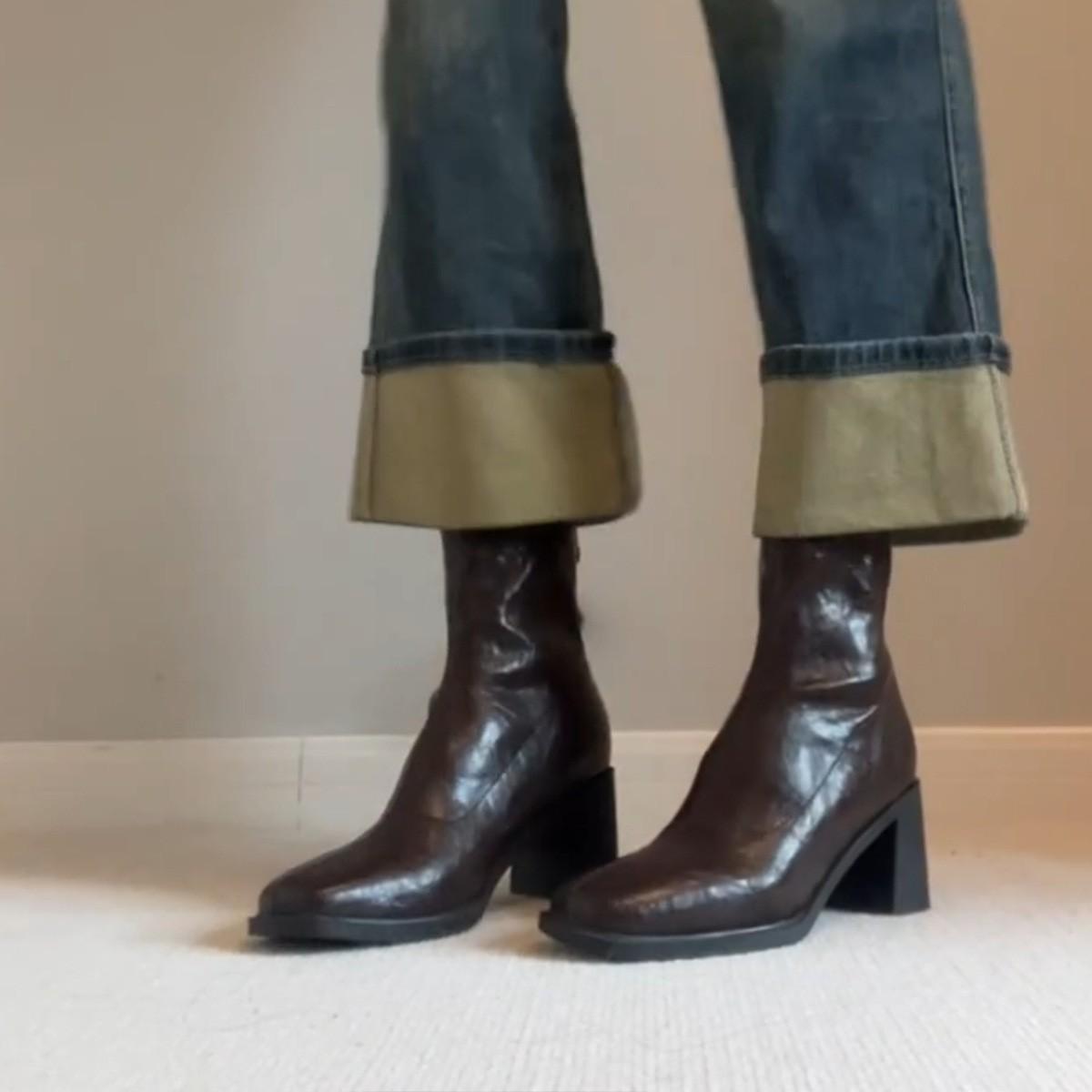 

Минималистичные женские короткие ботильоны на высоком каблуке, ретро, универсальные, на толстом устойчивом каблуке, удобные для работающих женщин 40