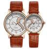 Romantic Couple Men's Women's Watch Golden Heart Design Leather Strap Pair Wristwatch D-102