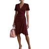 Abito da donna wrap a maniche corte, scollo a V, incrociato sul davanti, vita stretta, lunghezza al ginocchio, elegante abito da ufficio