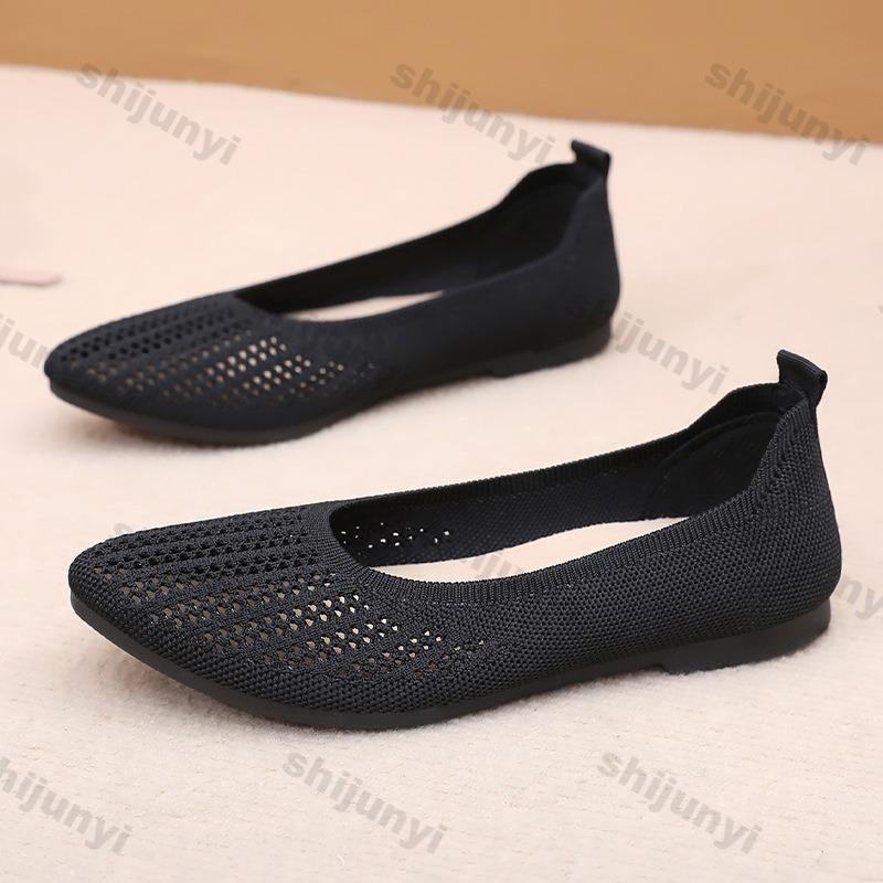 Fashion Women's Shallow Fly Weave Shoes 2025 Fashion Breathable Mesh Flat Shoes Comfortable Lightweight Pointed Toe Casual Shoes
