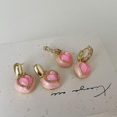 Sweet And Cute Pink Love Peach Stud Earrings Female Design Sense Fresh And Elegant Personality Fashion Versatile Earrings Earrings