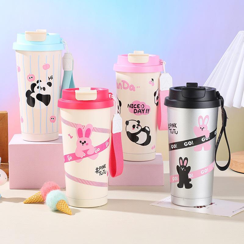 316 Stainless Steel Insulated Cup with Shan Hai Jing, Sanrio, Stitch, and Pikachu Patterns, Straw Included.