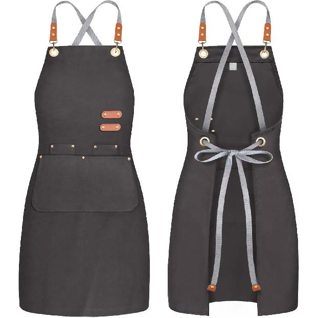 chef apron bib tool apron for man woman cross back straps with 4 pockets for kitchen cooking gardening baking working