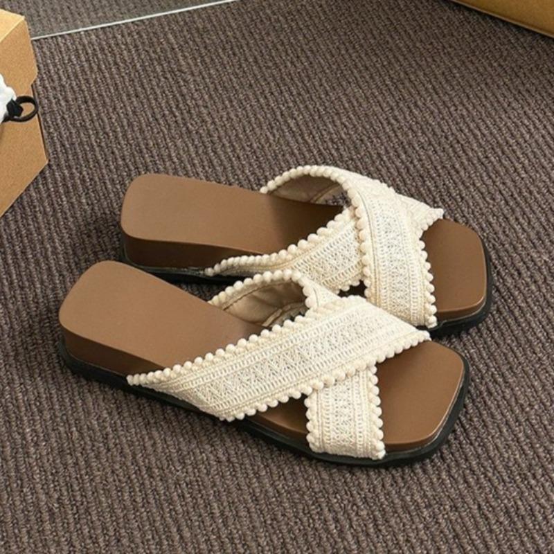 Shoes for Women Flax Slippers Summer Indoor Shoes Home Casual Beach Slides Ladies Travel  Sandals Slippers