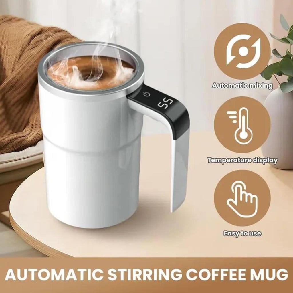 Magnetic Stirring Coffee Mug Electric Rechargeable Self Stirring Cup with LCD Thermometer for Milk Cocoa Office Kitchen Travel
