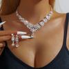 Cross Border Exquisite Full Diamond Red Emerald Water Droplet Necklace Two-piece Set for Bride's Banquet Light Luxury Set