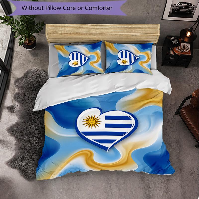 Uruguay Football Pattern 3 Pieces Bedding Set Soft Microfiber Duvet Cover with Pillow Cases for Bedroom