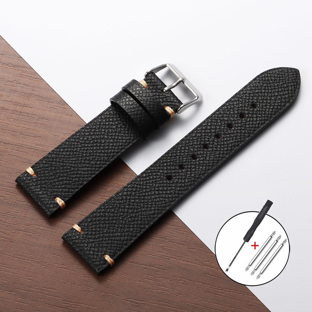 Premium Handmade Genuine Leather Strap Soft Palm Grain Cowhide Watch Band 18/19/20/22mm Black Grey Brown Bracelet belt for Seiko