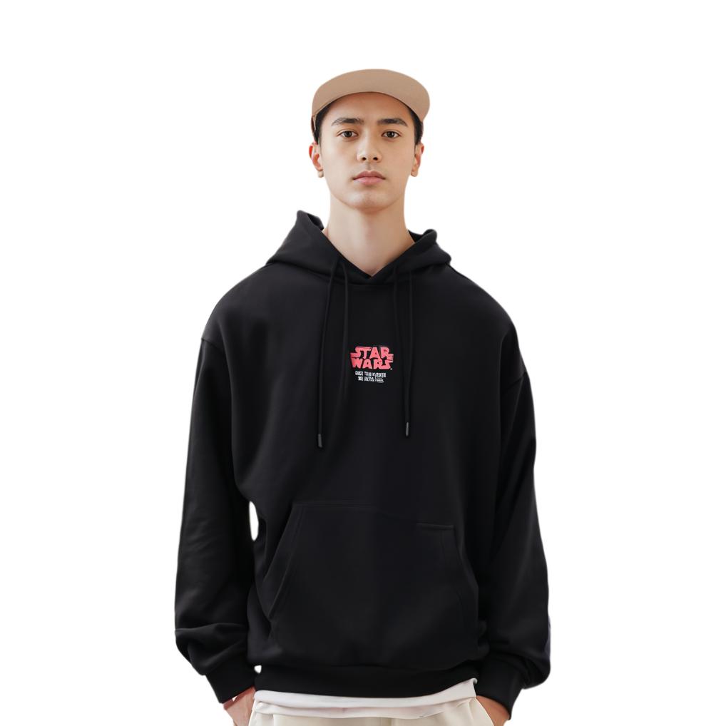 Li Ning X Star Wars Collaboration Fleece Loose Pullover Hoodie Men Hoodies Black AWDQB37-3