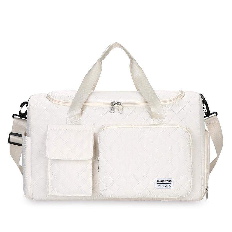 

Fashion and leisure multi-functional large-capacity trolley luggage bag dry and wet separation diamond fitness bag strap shoe compartment молоко, білий колір