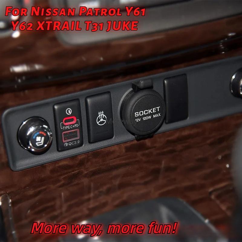 

Red Light Car Quick Charger TYPE-C PD USB Interface Socket for Nissan Geniss LIVINA PATROL Y61 Y62 Note Pathfinder 2010 Interior