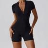 European Summer Zipper Short Sleeve Women's Yoga Bodysuit - Dance Fitness Jumpsuit