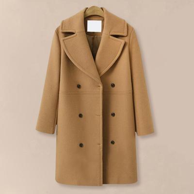 Women Woolen Jacket Turn-down Collar Solid Color Double-breasted Plus Size Coat Loose Thermal Long Sleeved Commuting Dating Spring Fall Winter