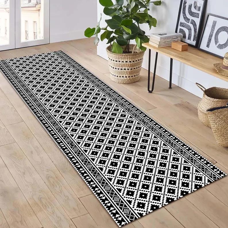 Dywanik z wzorem geometrycznym - Czarno-biały wzór gwiazdy Dekoracja domu do przedpokoju Kuchni Dywany do salonu Sypialni 40X60CM gray