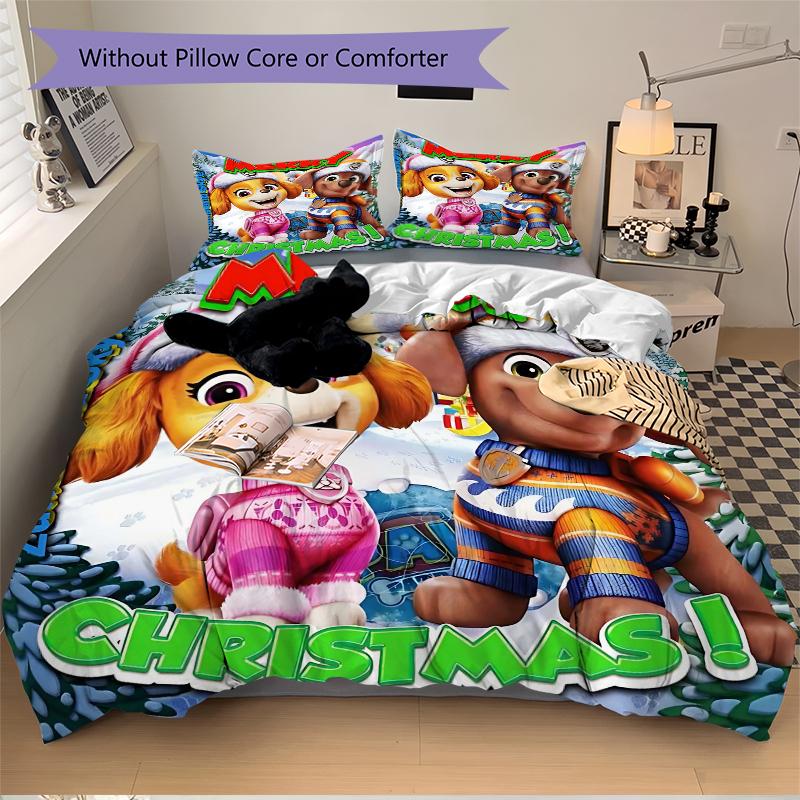3Pcs Paw Patrol Christmas Bedding Set Quilt Cover Pillowcase Home Christmas Halloween Gift 1 Duvet Cover 2 Pillowcase S1429