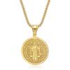 Religious San Benito Holy Medal Pendant Gold Color Stainless Steel Jesus Cross Round Necklace for Women Men Fashion Jewelry Gift