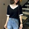 Spring Sum Thin Korean Fashion T-Shirts Casual V-neck Pullovers Solid Color Loose Short Sleeve Comfortable Women's Clothing 2023