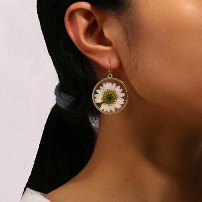 Women Retro Ethnic Geometrical Dry Flower Ear Studs Earrings
