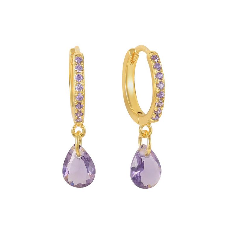 Damen 925 Silber Ohrstecker Lila Zirkon Ohrringe Creolen Lila Kristall Anhänger Ohrring Mode Hochzeits Schmuck