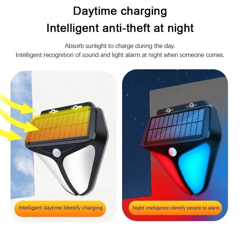 Outdoor Solar Alarms Lights 4 Modes Human Body Sensing Sound And Light Warning Wall Light Garden Orchard Warning Security System