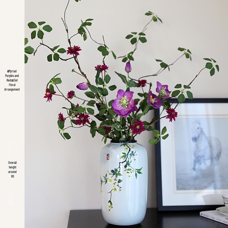 Round Chinese Ceramic Vase: Floral Art for Living Room & Hallway Decor, Ideal for Hydroponics & Silk Flowers