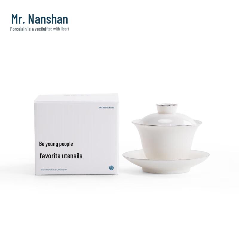 Nanshan Sir White Porcelain Gold-Painted Sancai Gaiwan