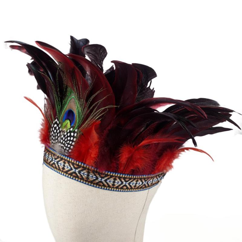 Feather Crown Headbands With Strap Decorative Headdress Indian Crown Hair Band Halloween Cosplay Headwear