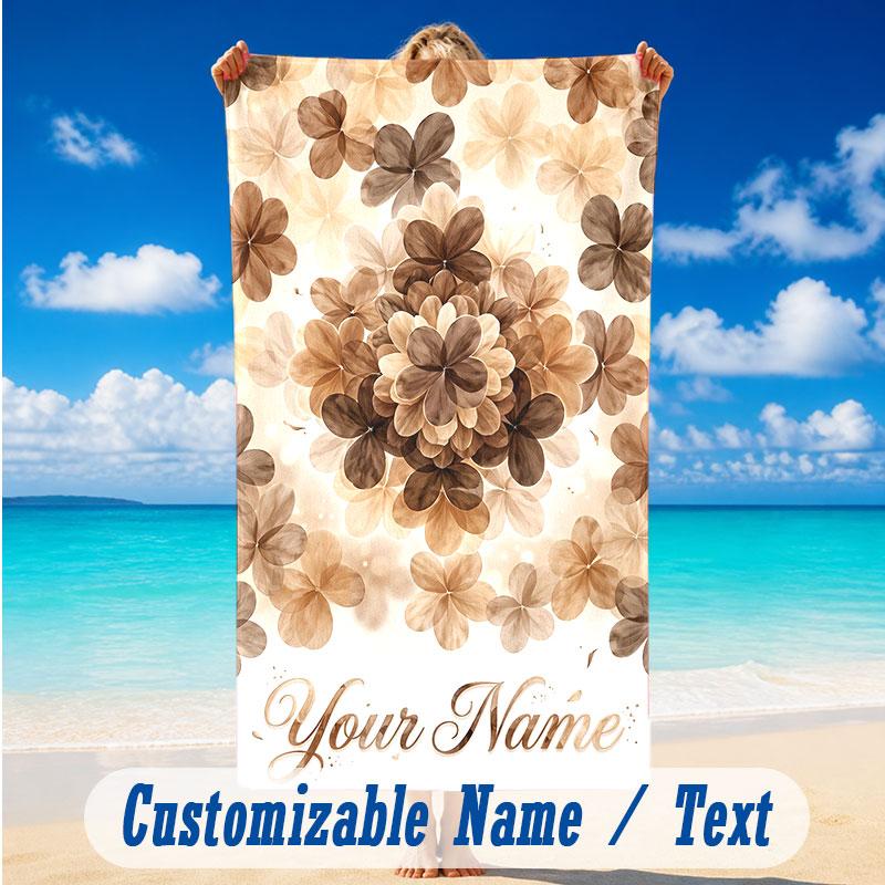 Floral Garden Theme Beach Towel Personalized Custom Name & Text Soft Quick Dry Beach Towel for Swimming Travel