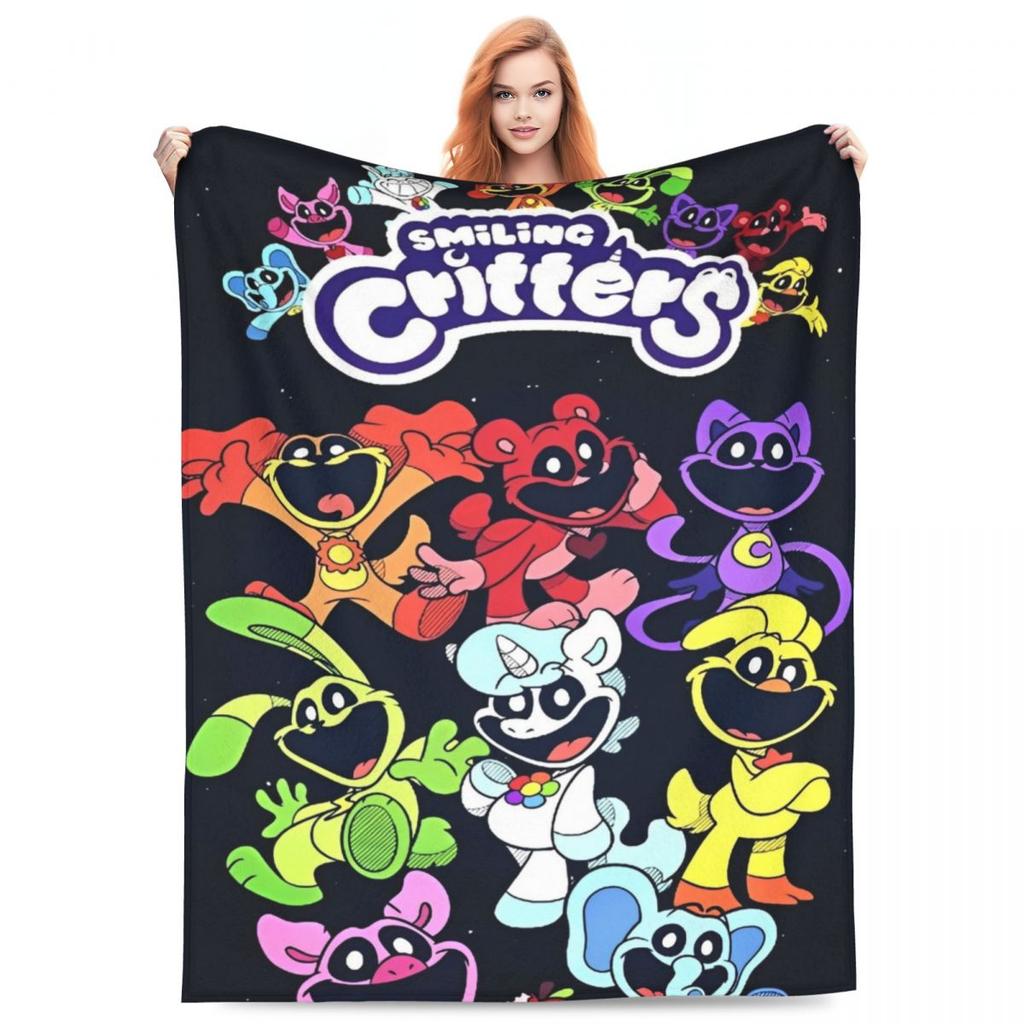 CATNAP DOGDAY Cartoon Smiling Critters Blankets Coral Fleece Plush Print Lightweight Throw Blankets for Bedding Plush Thin Quilt