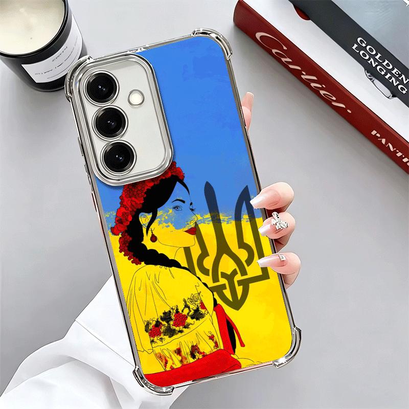 Blue Yellow Ukrainian Girl Plating Phone Case For Samsung A17 A07 A37 A57 A16 A56 A15 A55 A14 A54 A13 A53 A26 A36 A25 A35 A24 A3