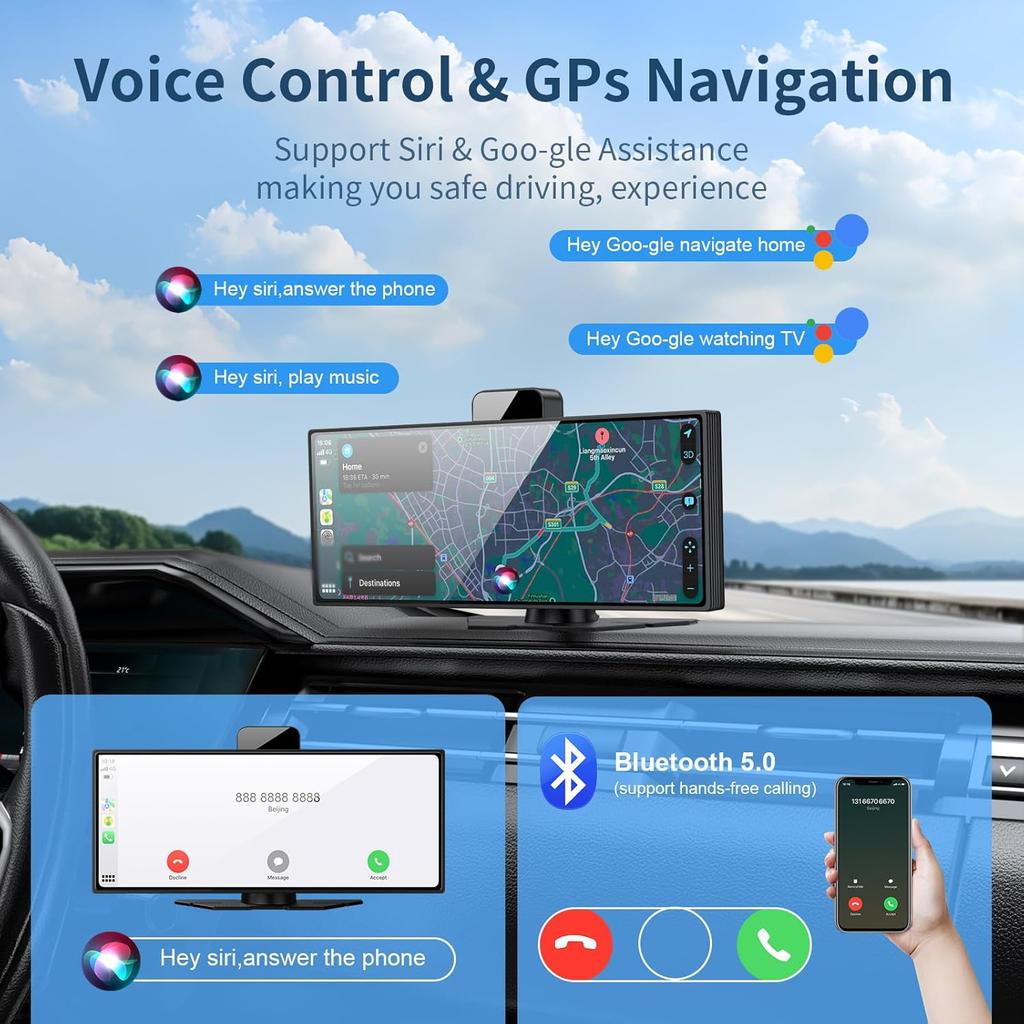 Wireless CarPlay & Android Auto 4K Dash Cam GPS Navigation Touchscreen Car Stereo for All Vehicles