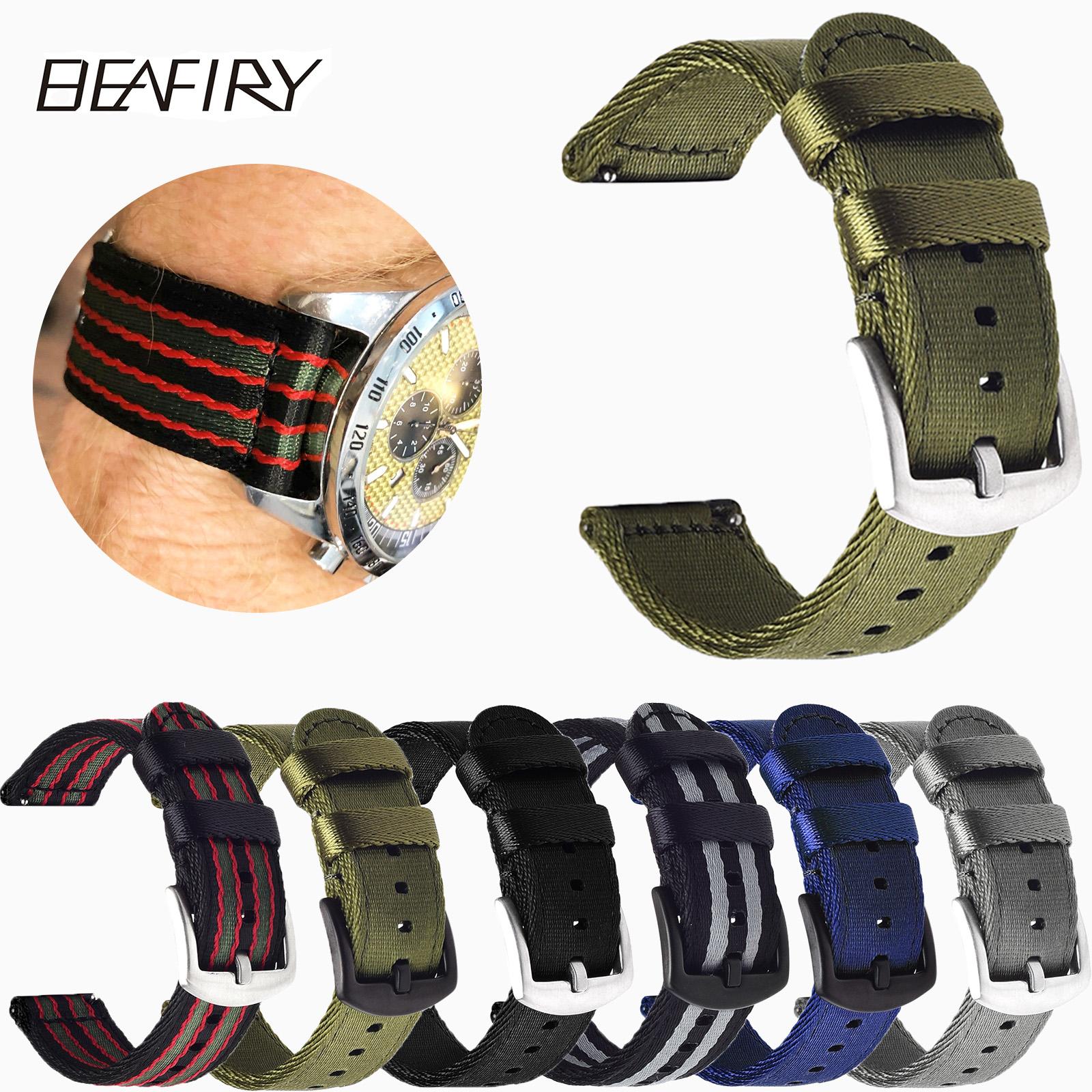 

BEAFIRY Военный нейлонОвый быстросъемный ремешок для часов из того же материала, что и ремень безопасностиРемешок для часов18мм 20мм 22мм 24мм Разные цвета