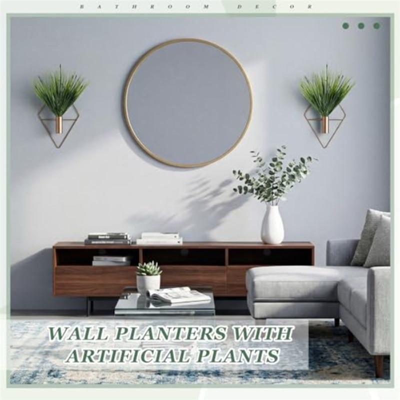 4 Pieces Bronze Wall Decor Hanging Planters with Artificial Aquatic Plants Metal Hanging Vase Indoor Plants Holder Modern Boho