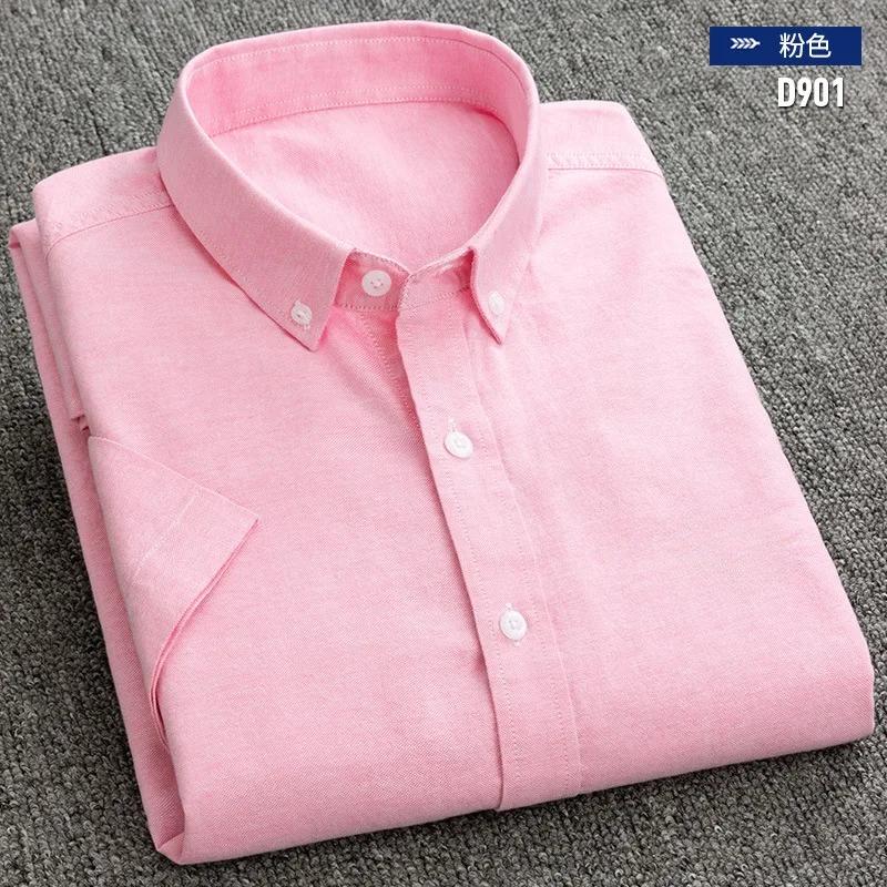 Nueva Camisa Social para Hombre Manga Corta 100% Algodón Puro Oxford Suave Abotonada Cuadros Formal Ropa Masculina Bolsillo Camisa Social S-7XL