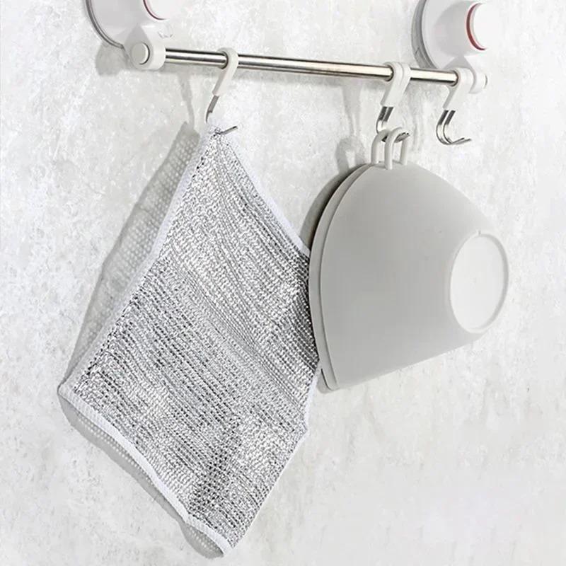 Double-Sided / Single-Sided Silver Fabric Dishcloth Dish Towel Absorbent Non-Stick Oil Dish Rag Housework Cleaning Oil Removal Kitchen Cleaning