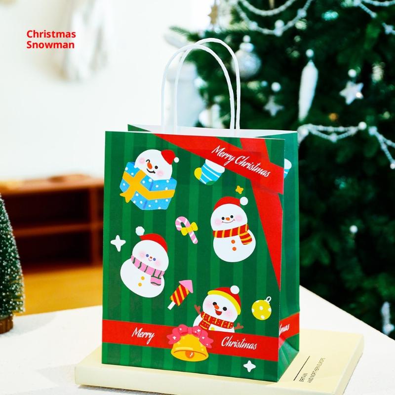 Merry Christmas Kraft Paper Gift Tote Bags Packaging Child For Candy Snack Storage Pouch Birthday Party Favors